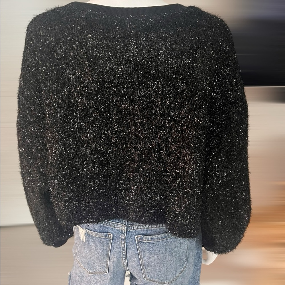 PEACH LOVE CALIFORNIA Black shimmer Sweater with sequin fall accents S M L - Picture 9 of 10